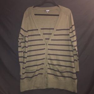 Ana 1x striped button cardigan army green